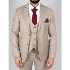Abito Beige da Uomo 3 Pezzi a Scacchi Principe di Galles Formale