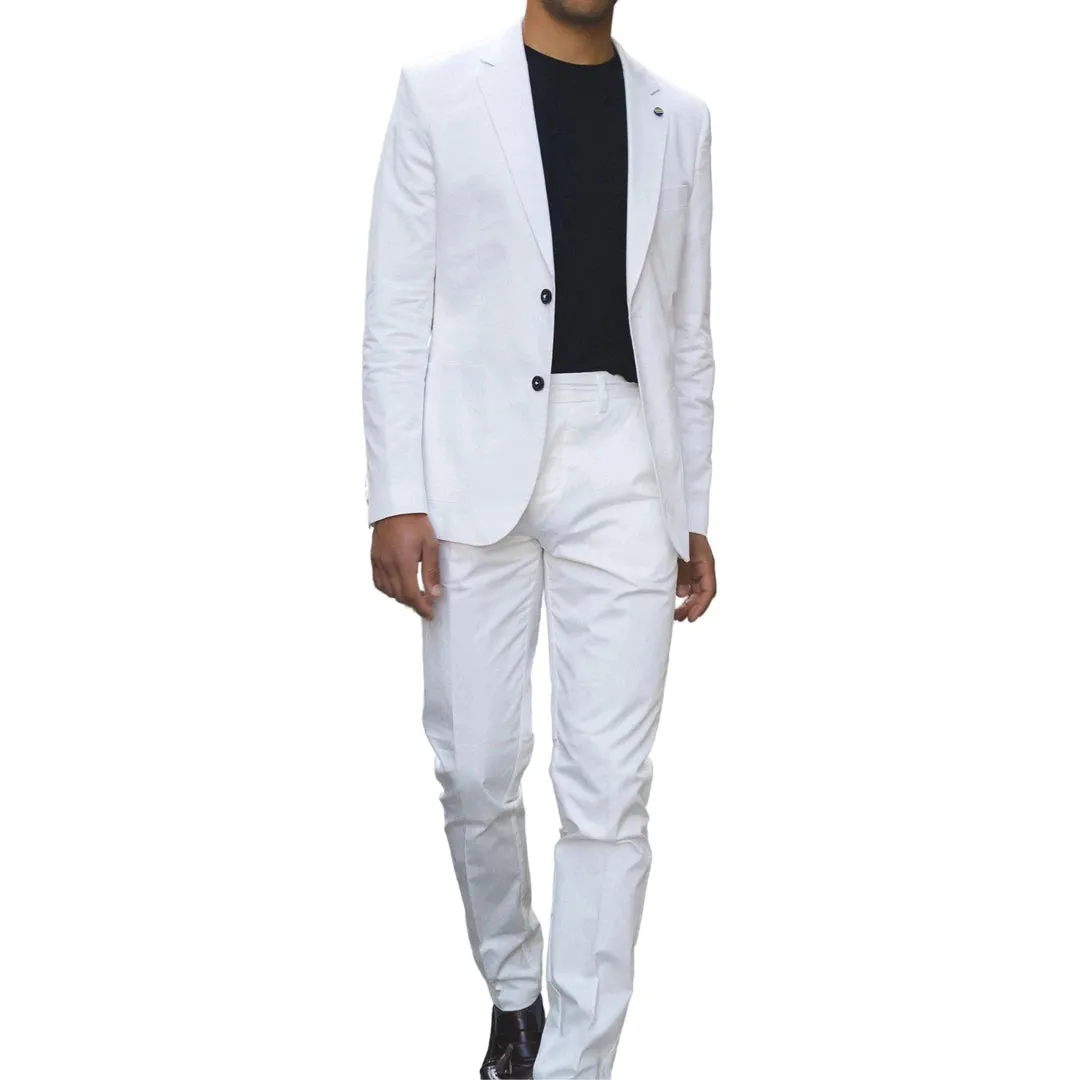 Abito Leggero da Uomo in 2 Pezzi Crema per Ufficio Matrimonio Elegante Casual Classico