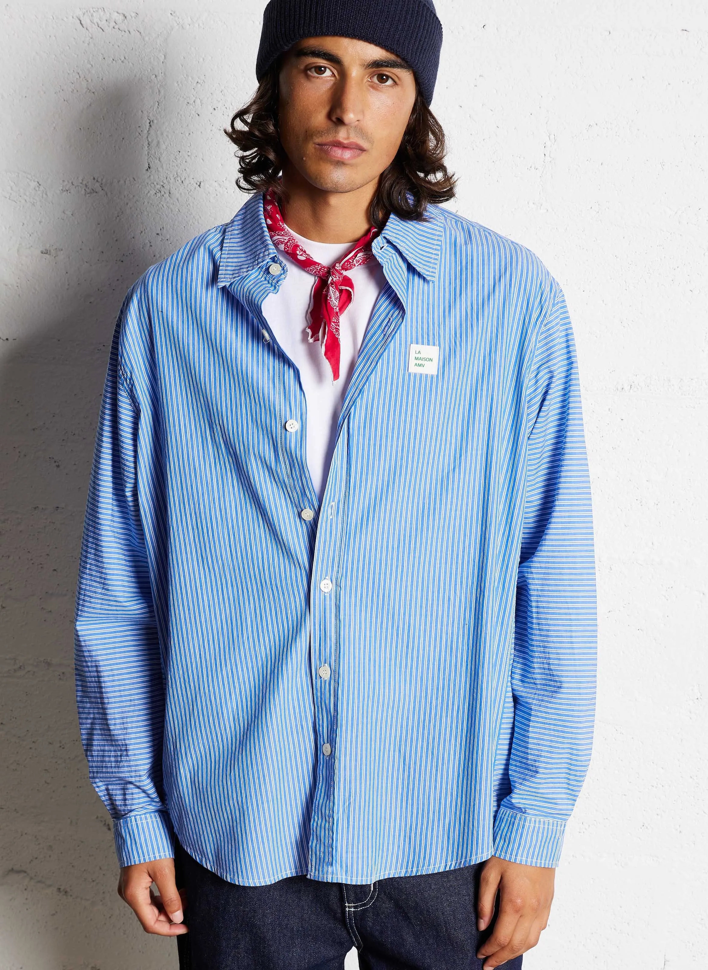  AMERICAN VINTAGE   ZATYBAY - Camicia oversize a righe in cotone | Blu