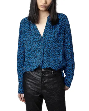 Blusa Tink Crinkle leopardata blu