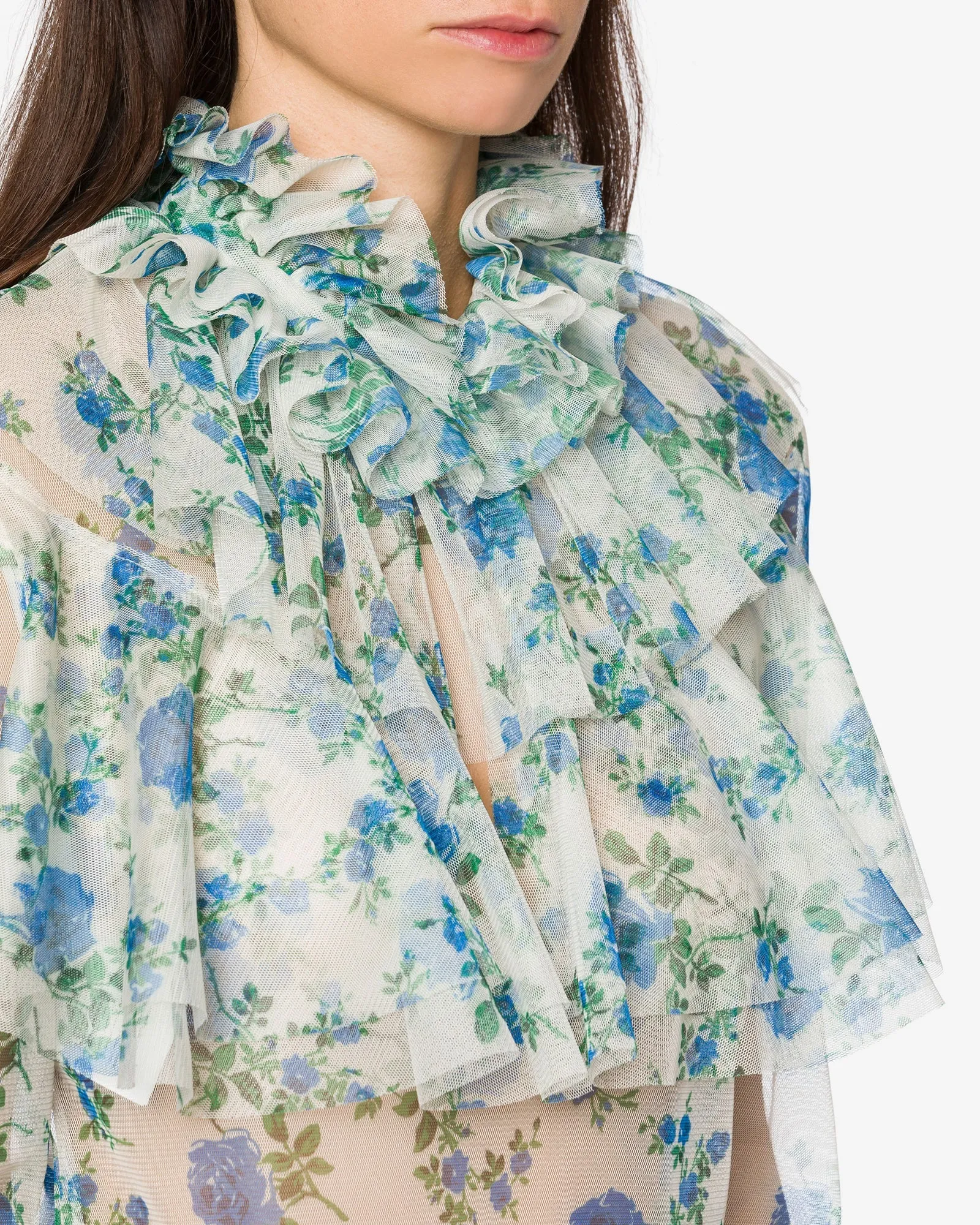 Blusa tulle fantasia floreale bluette