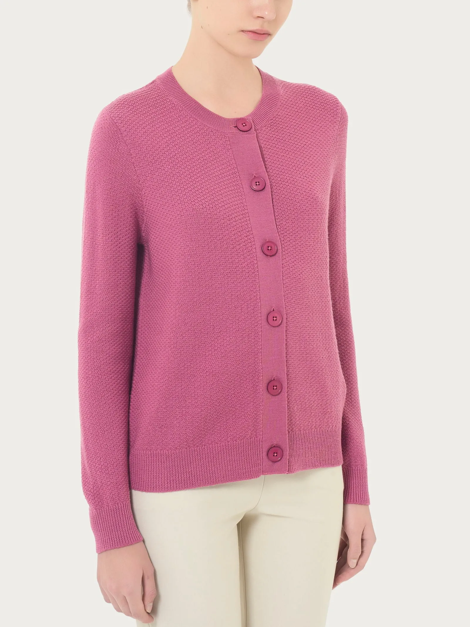 Cardigan corto con bottoni in Merino Soft - Red Violet
