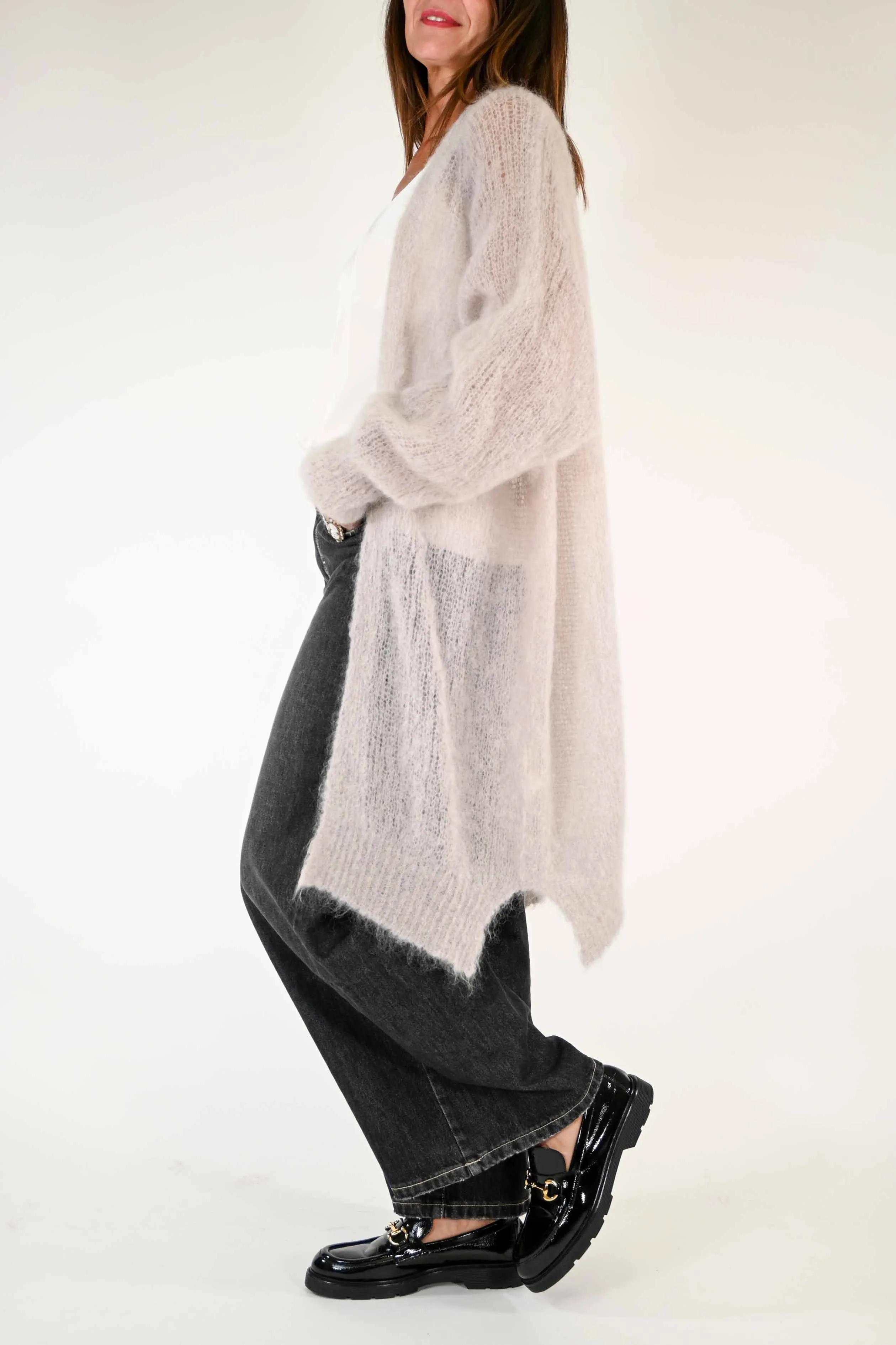 CARDIGAN IN MOHAIR CON SPACCHI COLOR BEIGE