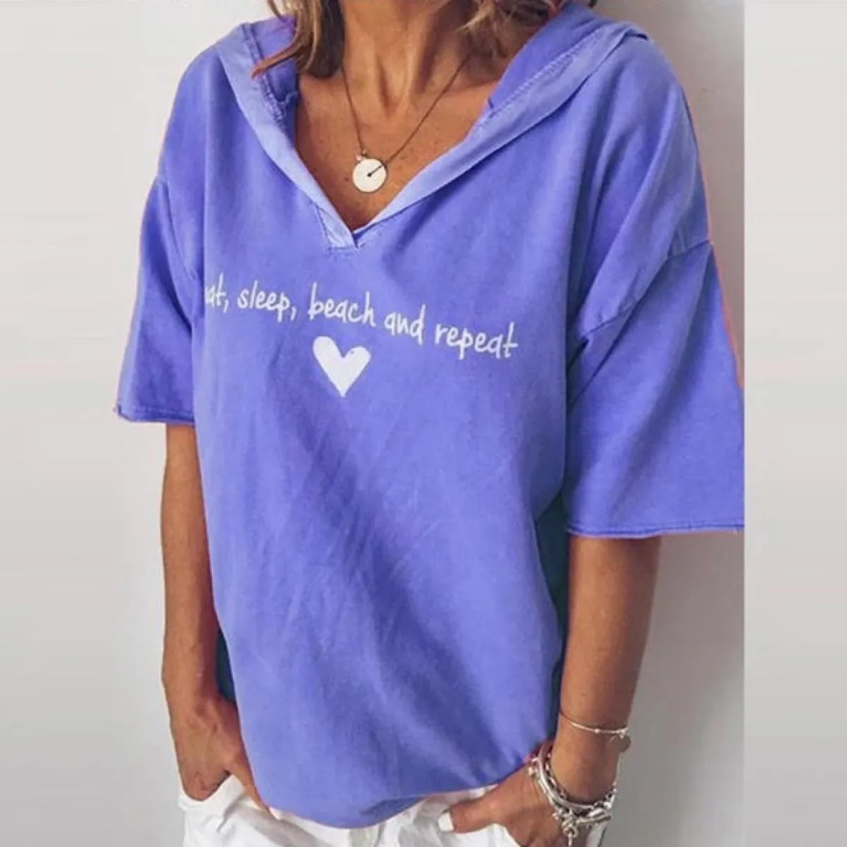 Felpa con cappuccio a maniche corte Top per abbigliamento donna 2024 Estate Slim Fit T Shirt Tee Casual Pullover femminile  C