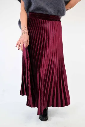 GONNA PLISSE' IN VELLUTO LISCIO COLOR BORDEAUX