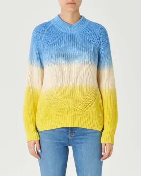 Maglia in puro cotone a fantasia tie dye giallo blu e bianco