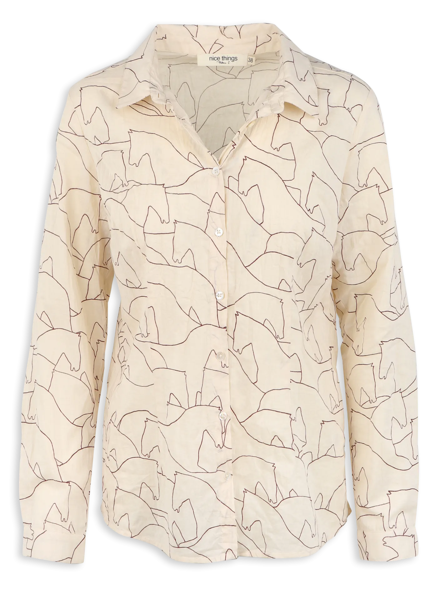  NICE THINGS   Camicia stampata con colletto classico in cotone | Beige