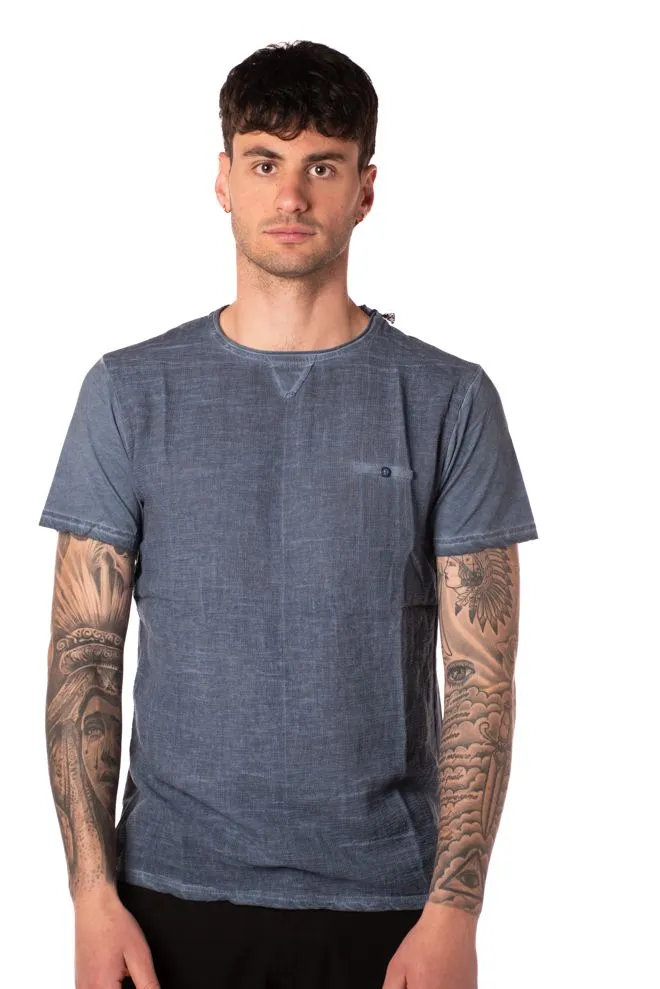 tshirt misto lino celeste uomo