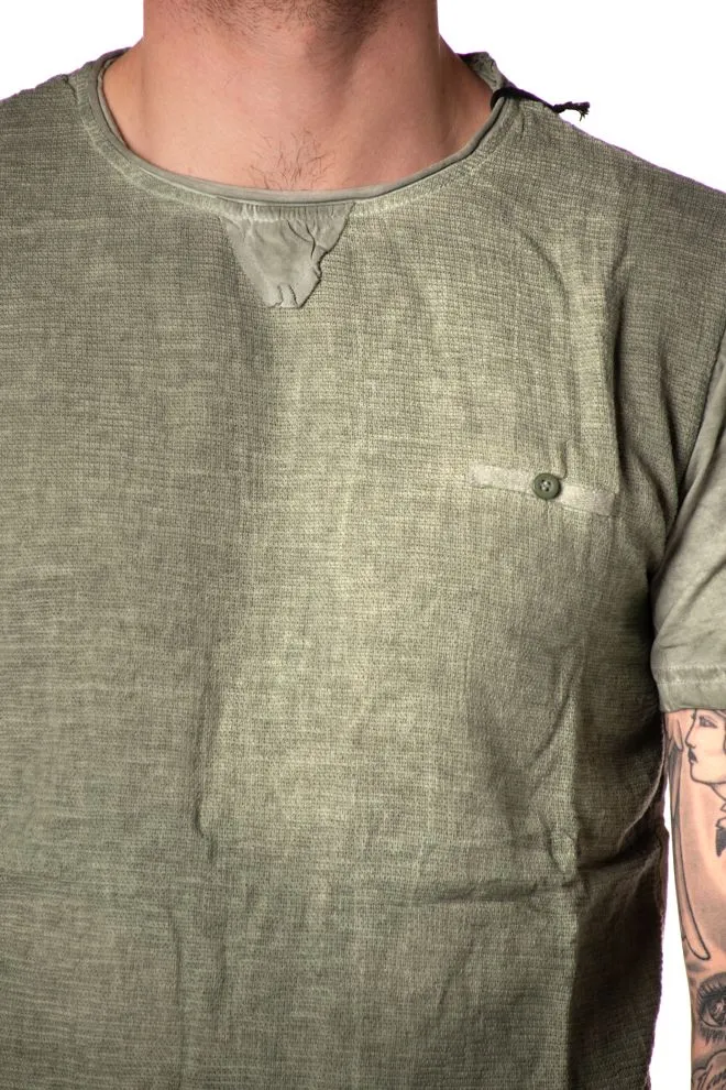 tshirt misto lino celeste uomo