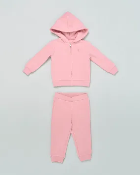 Tuta rosa in cotone composta da felpa con cappuccio e joggers in coordinato 12-24 mesi