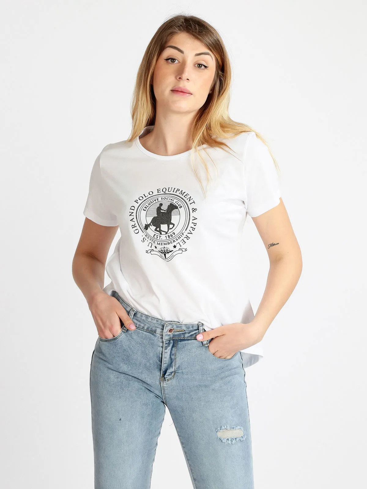 U.S. Grand Polo T-shirt femme manches courtes avec imprimé