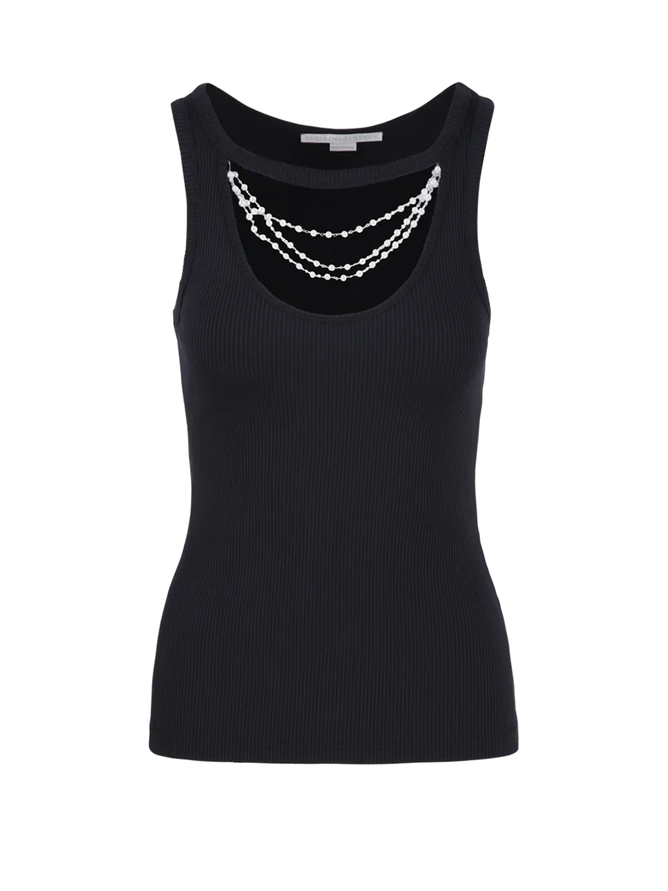 WOMAN STELLA MCCARTNEY BLACK POLYAMIDE PEARLS CHAIN TOP